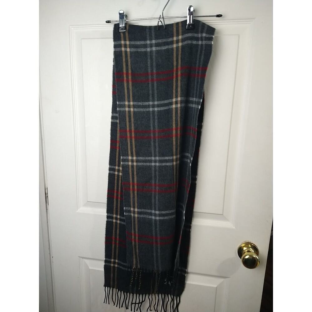 Cejon Unisex Scarf Grey Plaid End Fringe Made In Italy